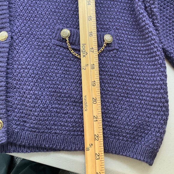 Blarney Woolen Mills Small Purple Knit Cardigan Chain Pockets Wool Old Money - Picture 8 of 10